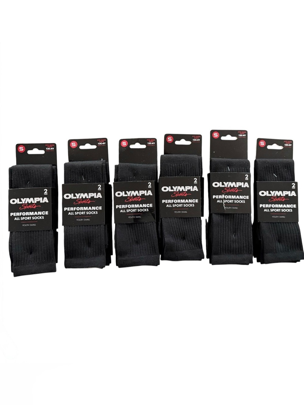 6-Pack Olympia Sports Small Youth Size 13C-4Y Black Performance Soccer Socks
